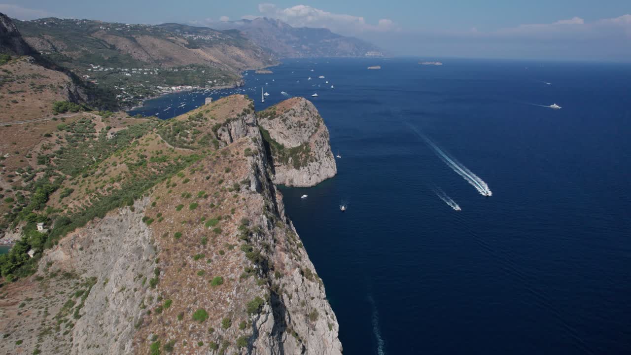 Aerial circle view of fabulous sea landscape of Salerno gulf.  Italy
