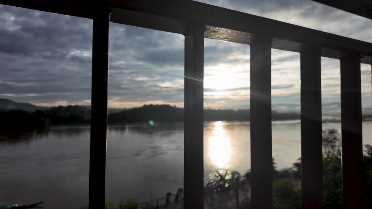 Mekong River sunset view from a hotel balcony in Chiang Khong