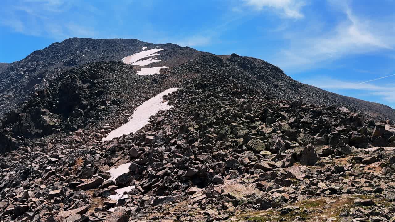 La Plata Peak 14er summit Sawatch Range Independence Pass 14er spring summer Rocky Mountains Colorado high alpine elevation above treeline switchback La Plata Gulch Creek hiking trail morning blue sky