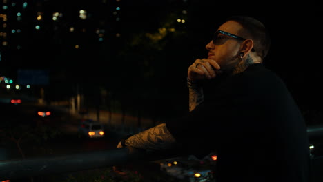night city view of man on a bridge