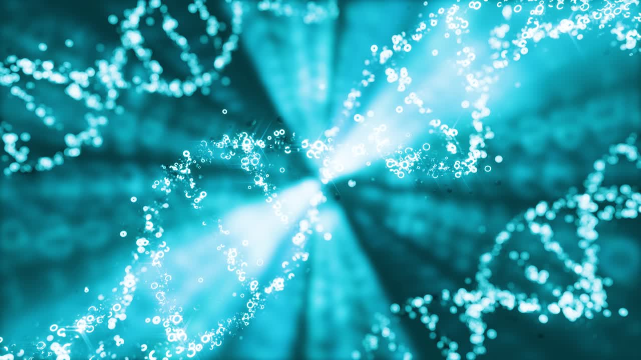 3D animation of blue colored DNA helix moving in loop