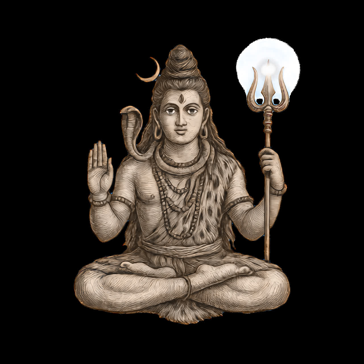 Illustrazione di Shiva, animazione di simbolismo meditativo, risorsa isolata, video 4K trasparente, alfa.