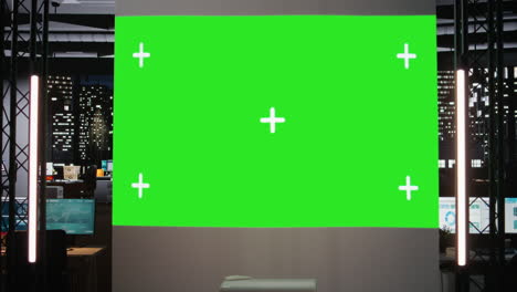 empty conference room shows a green screen in multinational company office