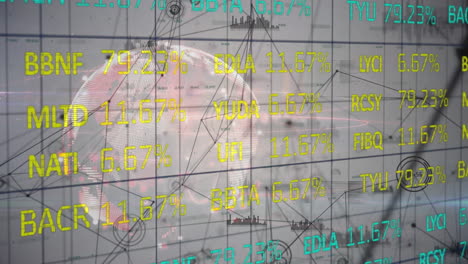 animación de la red de conexiones datos financieros en la pantalla del mercado de valores con el globo