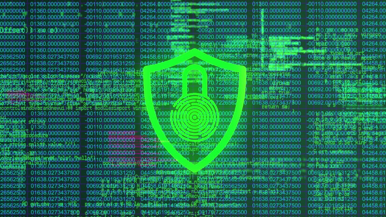 animazione dell'elaborazione dei dati e del lucchetto su sfondo nero