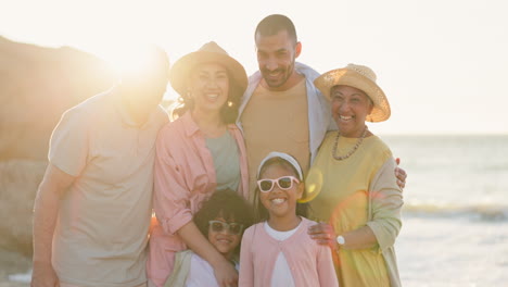 grandparents, parents and children on beach