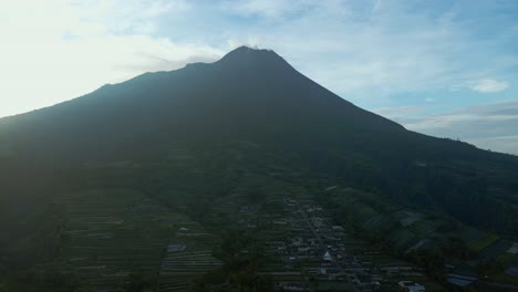 Aerial-view-of-Merapi-Volcano-in-sunny-morning,-Indonesia