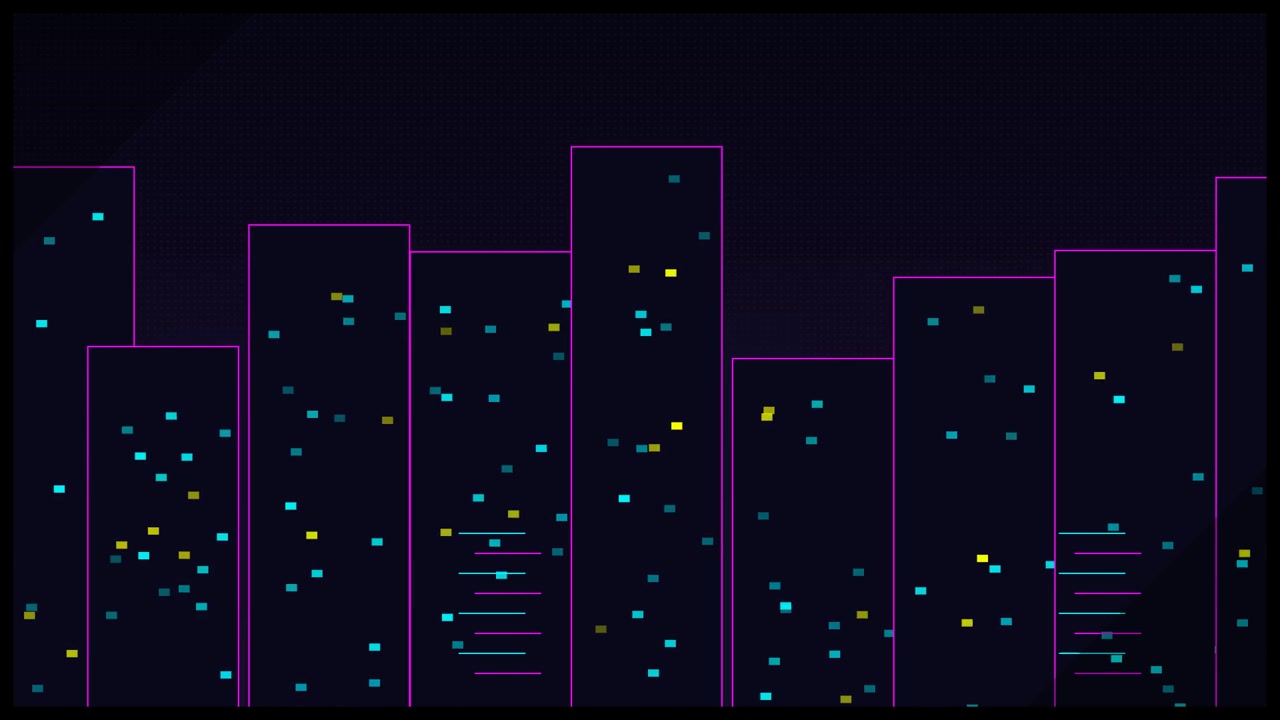 Abstract Digital Cityscape Animation with Glowing Neon Windows