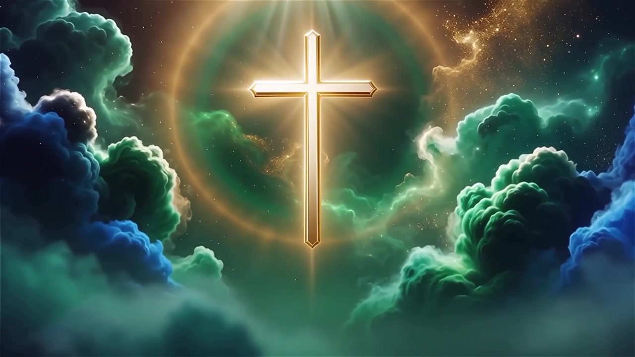 Croce Cristiana Luce Celestiale Sfondo per il Culto.