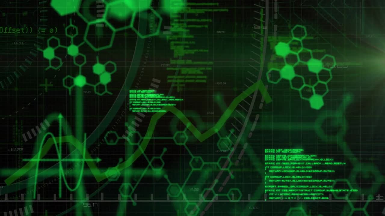 Animazione di elaborazione di dati scientifici su sfondo nero