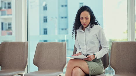 interview, woman and waiting room for recruitment