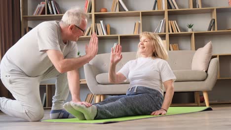 elderly couple doing sports at home sports exercises healthy lifestyle concept elderly couple doing sports at home sports exercises healthy lifestyle concept