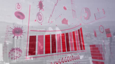 procesamiento de datos estadísticos de coronavirus a través de la red de red contra el paisaje urbano en segundo plano
