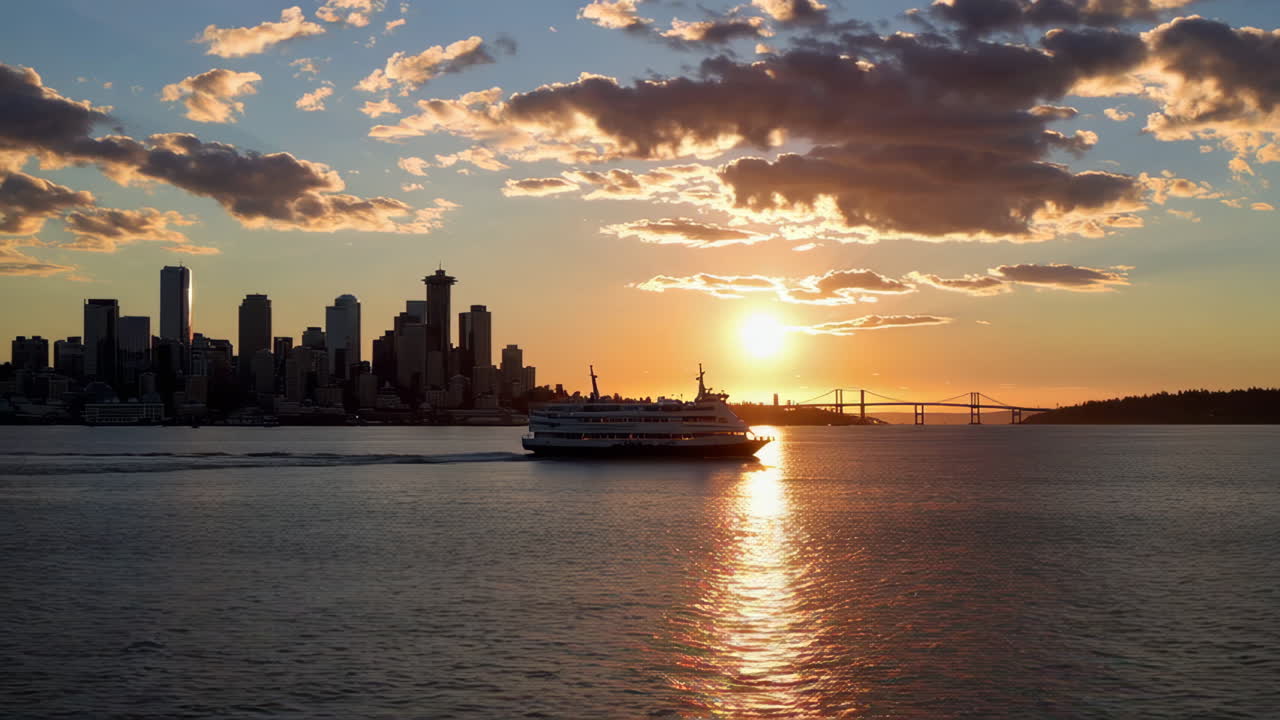 Seattle Skyline at Sunset and Daytime