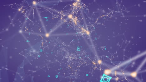 animation of human brain, dna strand and networks of connections on purple background