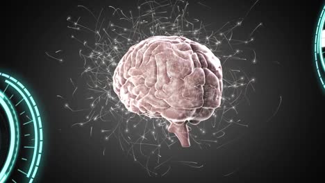animación de la interfaz digital con el cerebro sobre un fondo oscuro