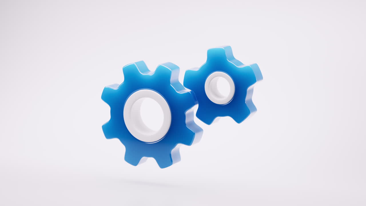 Mechanical gears with blue glass material, 3d rendering