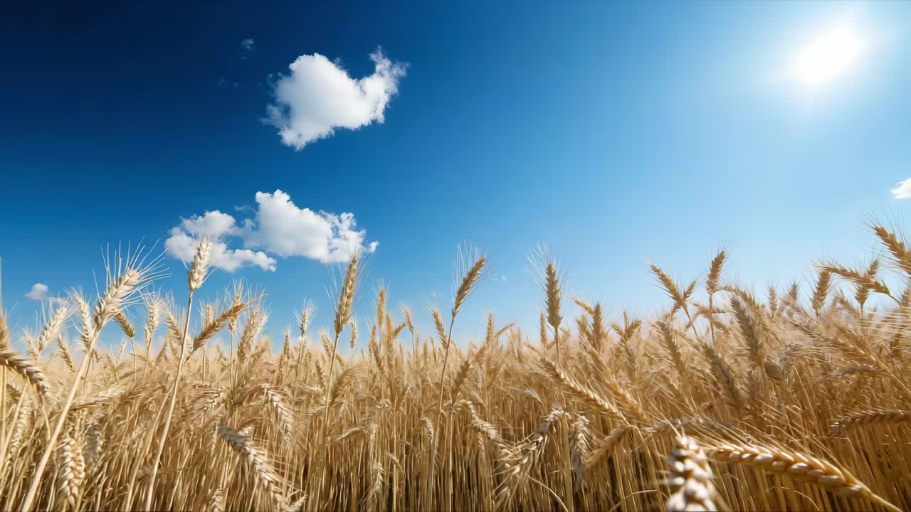 Golden wheat field under blue sky