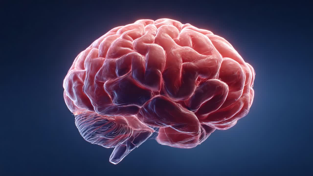 A Detailed Illustration of the Human Brain Showcasing Intricate Structures and Anatomical Features with Illuminated Highlights Set Against a Dark Background