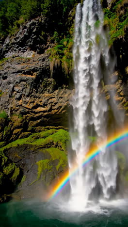majestic waterfall with rainbow in a lush forest