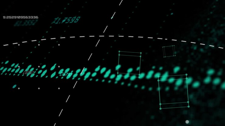 Animation of numbers, networks of connections and data processing