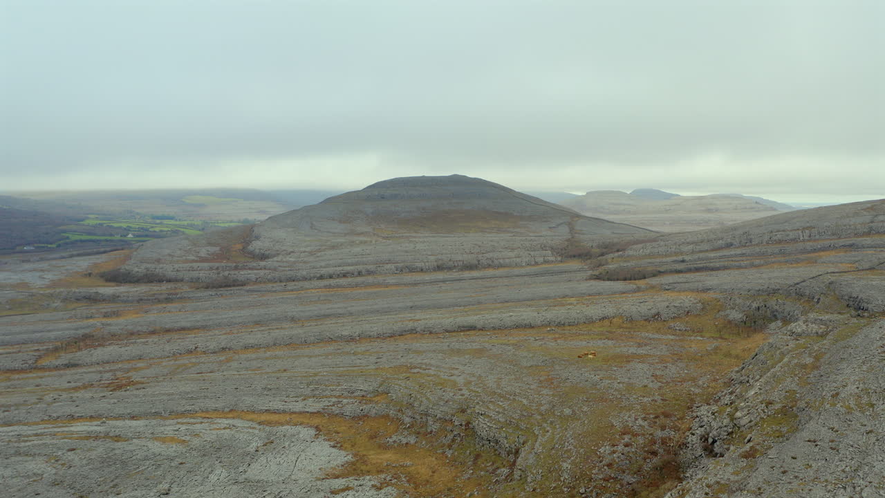 Tracking Aerial of Picturesque Limestone Hills in Burren National Park