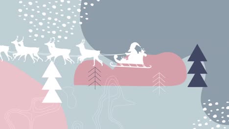 Animation-Des-Weihnachtsmanns-Im-Schlitten-Mit-Rentieren-über-Einer-Vektorwinterlandschaft