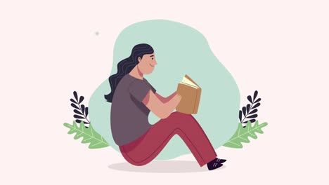 joven estudiante sentada leyendo un libro