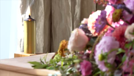 shot of candle arrangement used in a religious christian or catholic chapel