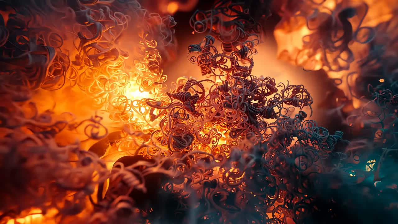 Camera movement diving through space following initial glow, revealing ribbons swirling around core