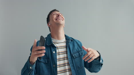 happy man listening to music