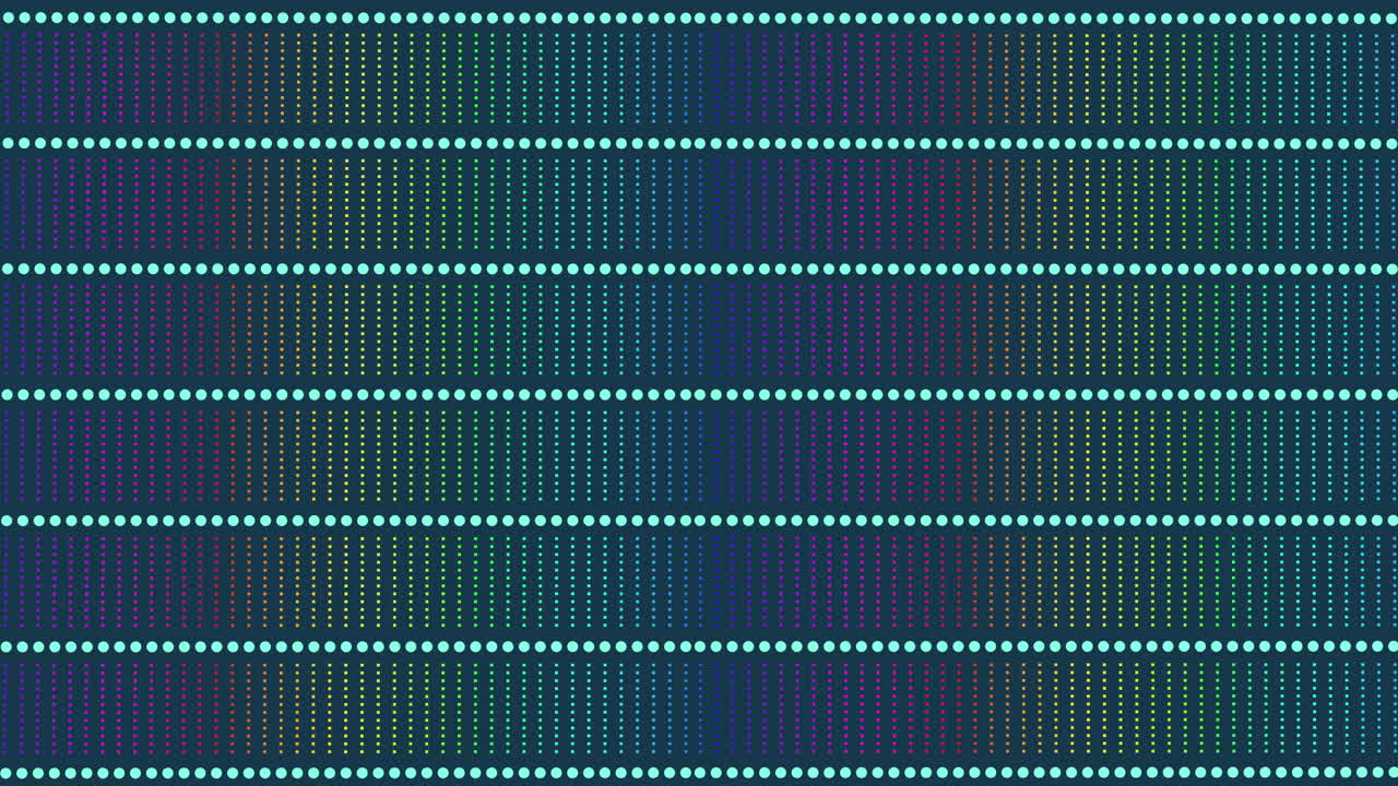 Abstract futuristic LED grid footage with rows of glowing dots forming a colorful digital pattern on dark background, ideal as a modern technology backdrop for presentations and video projects