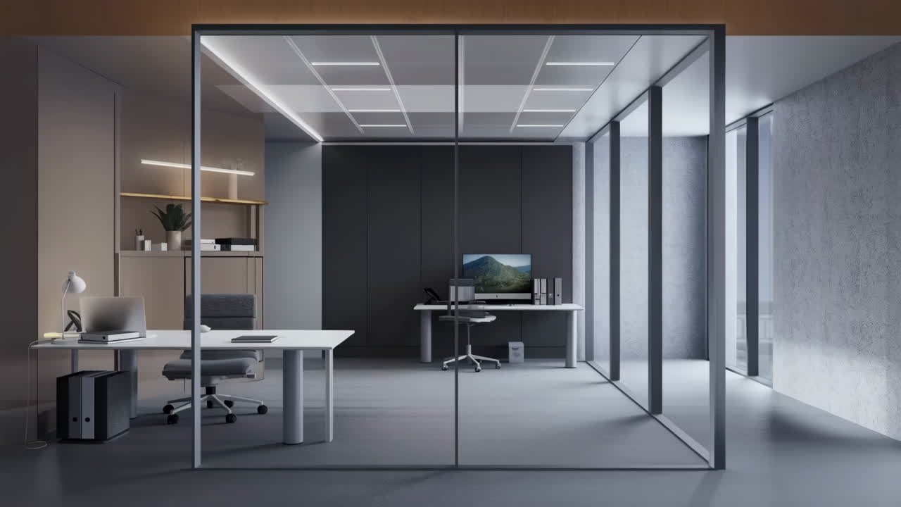 Modern Office Interior with Glass Wall