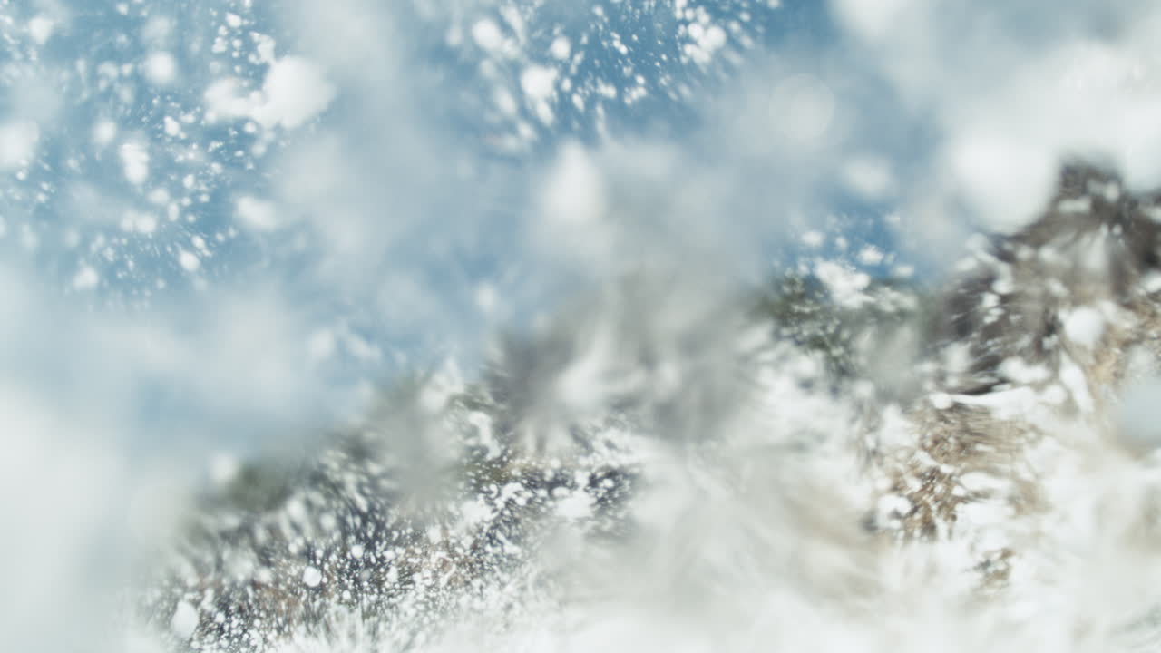 Powerful whitewater crashes forcefully in chaotic motion, slow motion slowmo backdrop