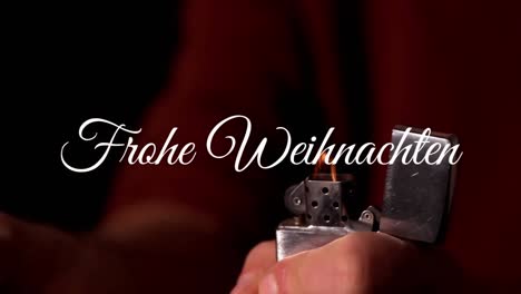 animation of frohe weihnachten christmas greetings text over lighter