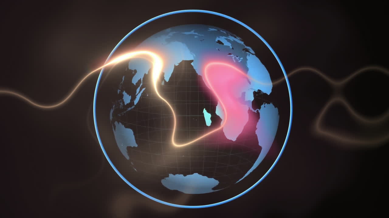 빛나는 선과 추상적인 모양으로 회전하는 지구 애니메이션