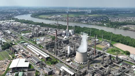 aerial view of the wesseling oil refinery, heavy industrial petroleum industry