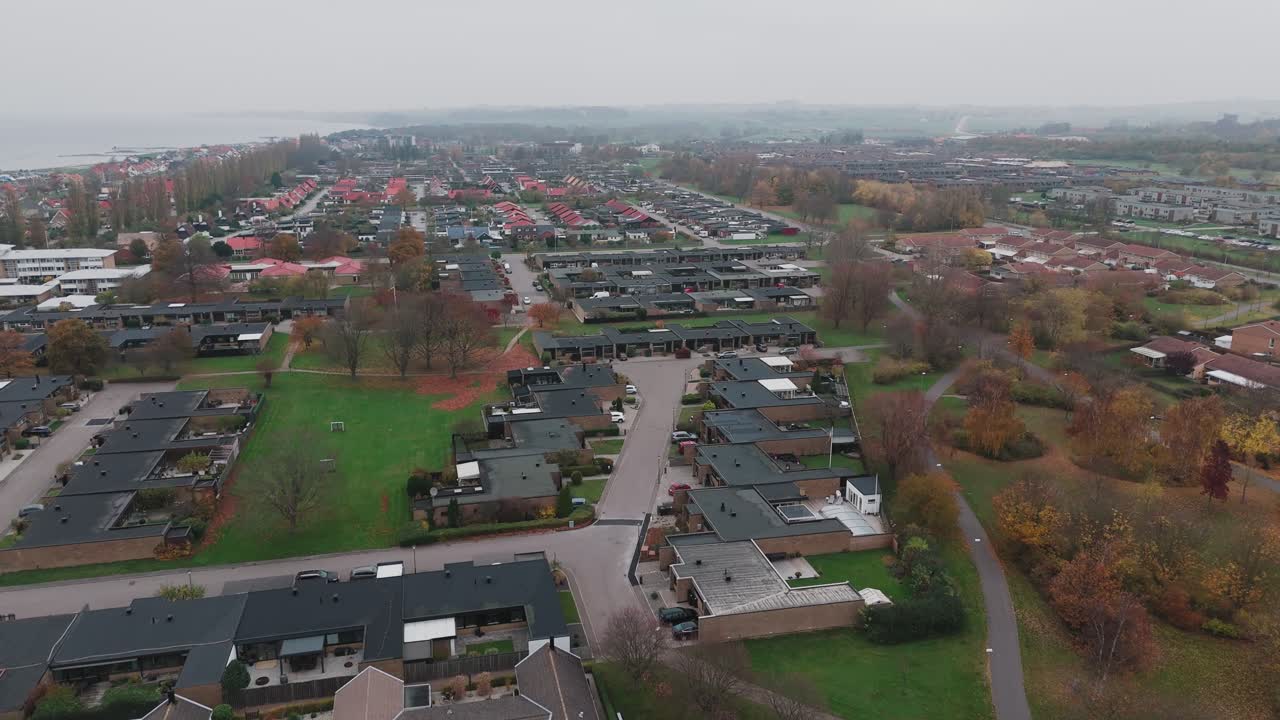 Aerial view of the small town Landskrona in South Sweden Skåne, autumn, cloudy