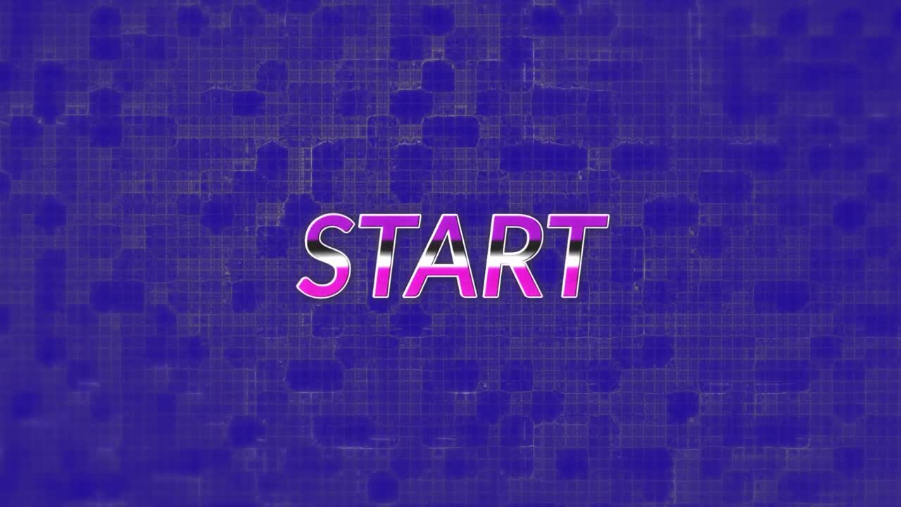 animación del texto de inicio sobre formas en movimiento sobre fondo azul