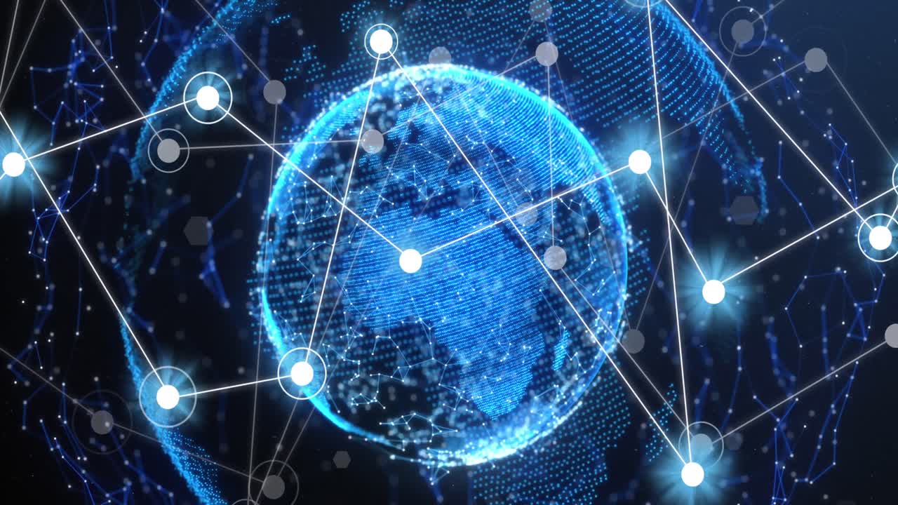 animación de conexiones y globo sobre fondo negro