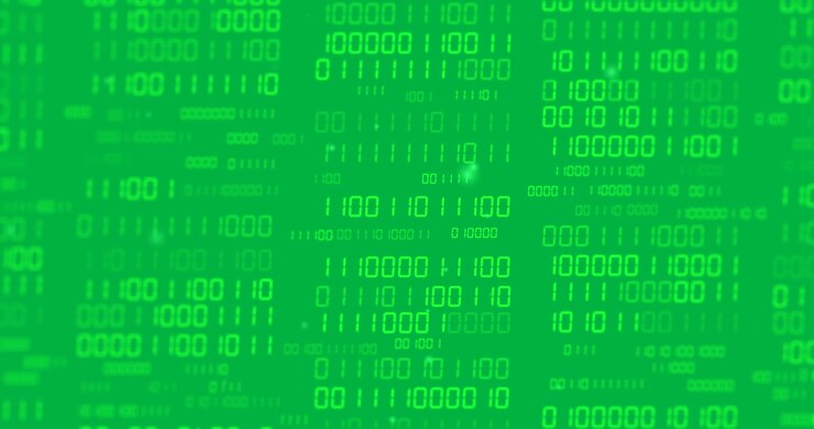 Animation of green binary data processing on transparent background