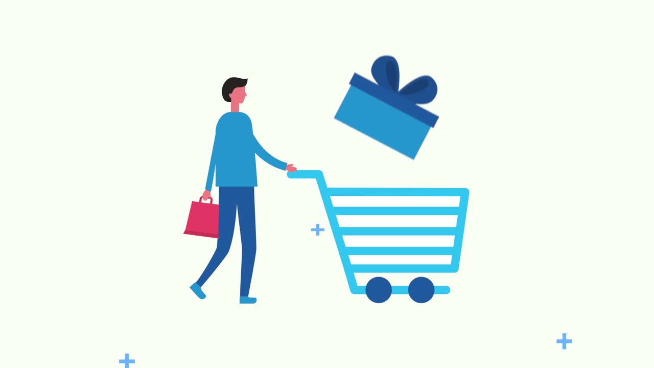 man with shopping cart and bag