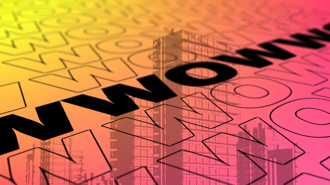 animación del texto wow sobre el paisaje urbano