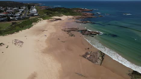 aerial shot of birubi beach, anna bay, nsw, australia