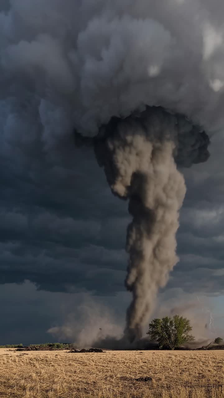 Cuplikan video dramatis tentang tornado yang terbentuk di bawah awan gelap