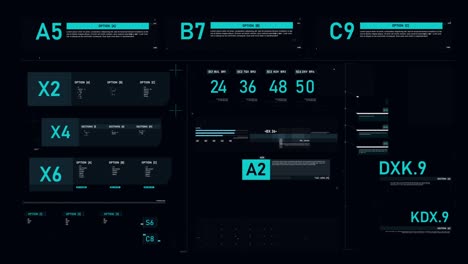 futuristic user interface hud gui digital text number element for cyber technology concept with shallow depth of field dark and grain processed