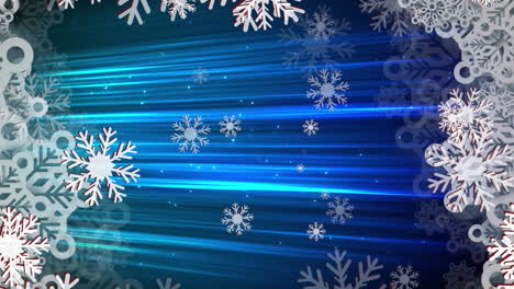 animación de copos de nieve de navidad cayendo sobre un fondo azul