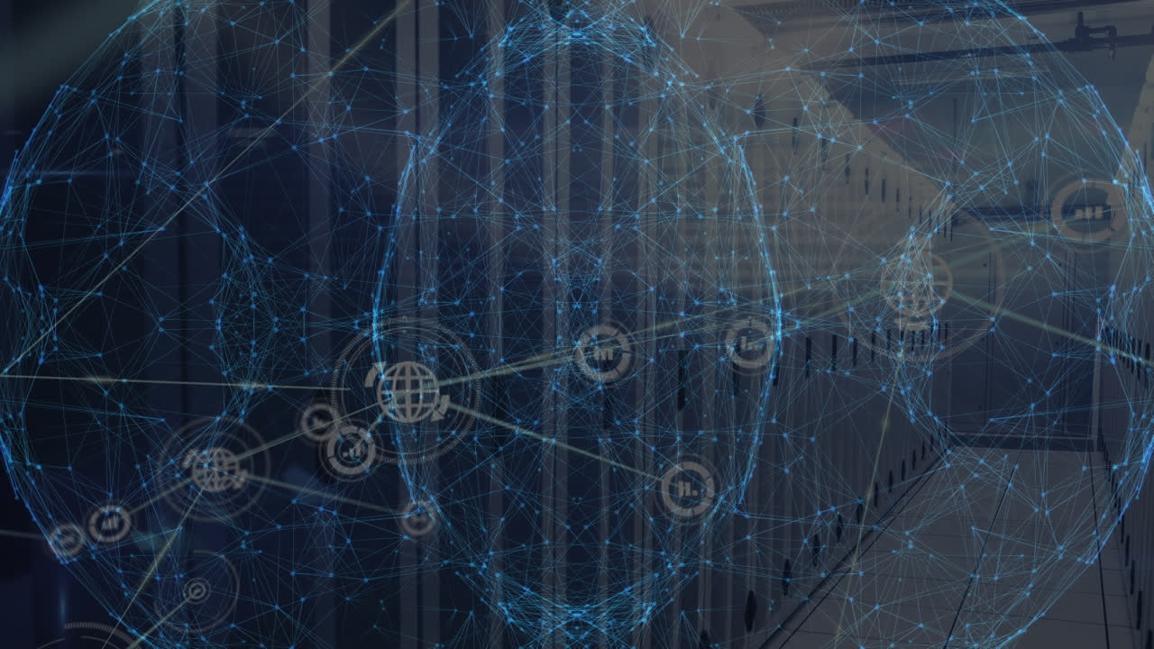 Animation of network of connections over server room