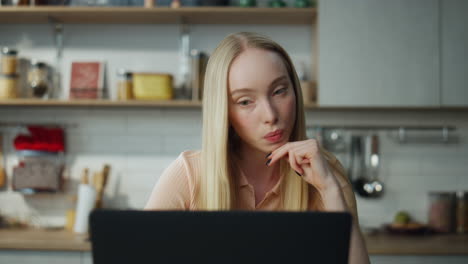 freelance worker reporting online on laptop closeup. woman have virtual meeting.