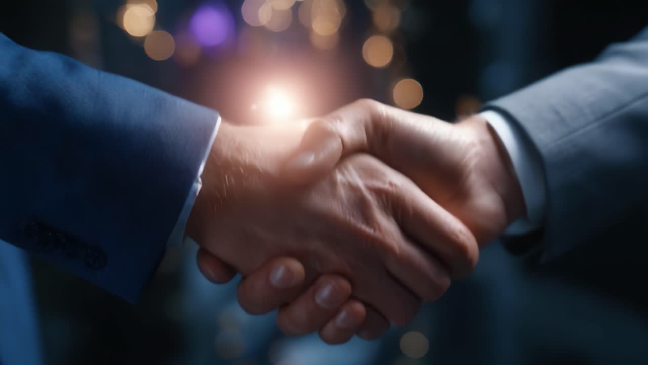 Due professionisti che suggellano un accordo con una stretta di mano, simbolo di partnership, collaborazione e fiducia durante una negoziazione andata a buon fine in un ambiente professionale